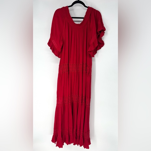 Free People bohemian whimsy fairy flowing oversized  Red Maxi Dress small - Picture 5 of 10